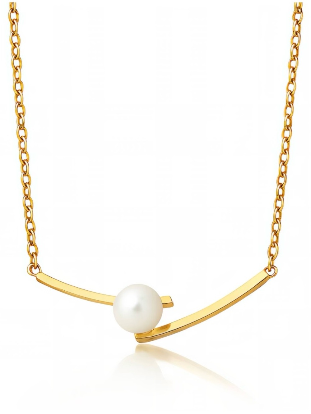 Gold Pearl Bar Pendant Necklace - Elegant Women's Jewelry